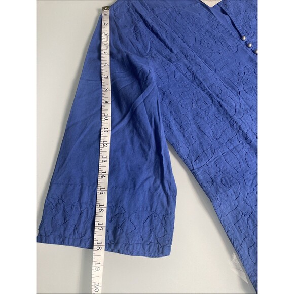 New Soft Surroundings Blue Embossed Cotton Maxi Dress Caftan Size Petite Large - Picture 12 of 13